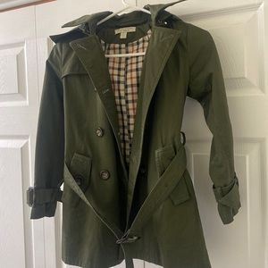 Girls Olive Green Trench Coat W/ detachable hood